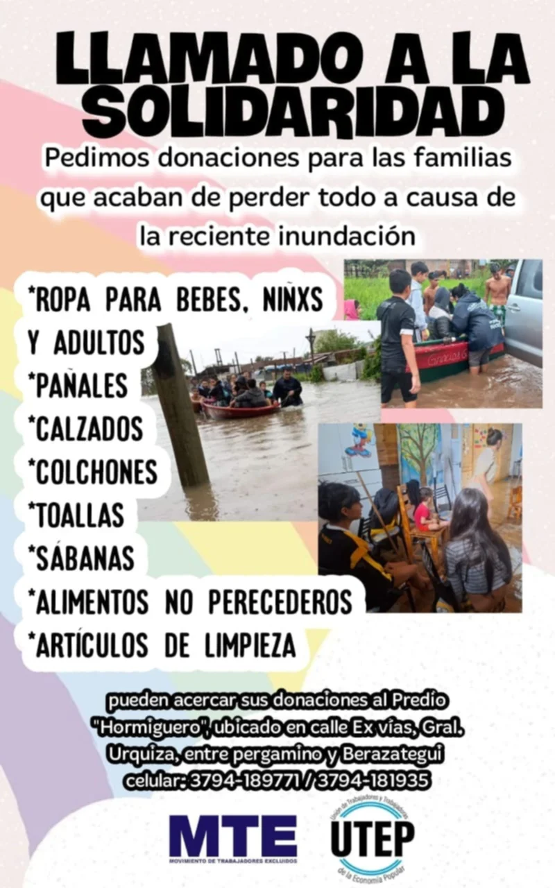 Organizaciones sociales reúnen donaciones para los afectados por el temporal en Corrientes