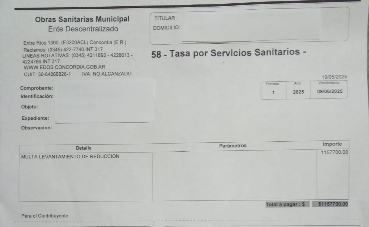📢 Un abuso inédito en Concordia: $1.157.700 por reconectar el agua