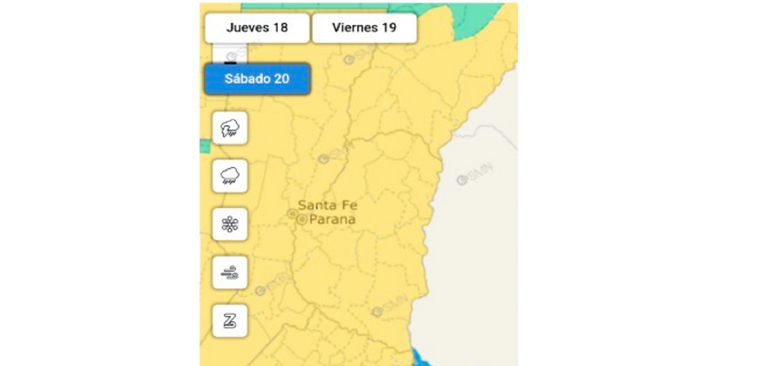 Emitieron alerta amarilla por lluvias y tormentas para este sábado