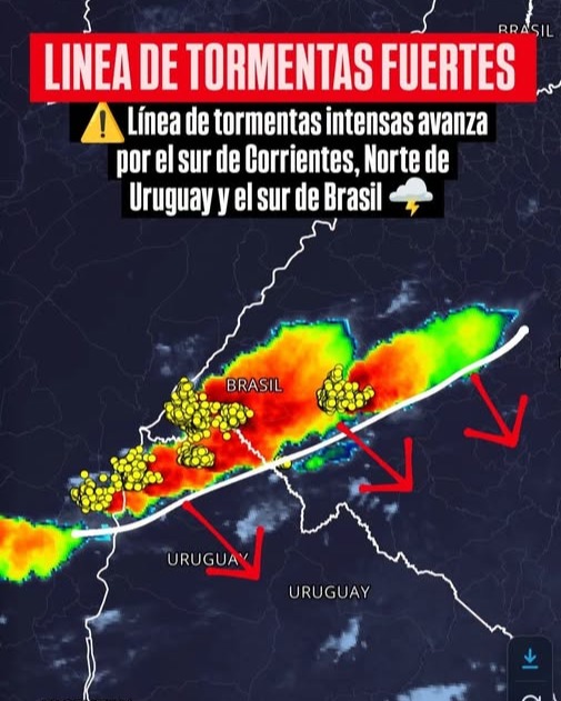 #AHORA 19:20HS 🌩️Una linea de tormentas con fuertes lluvias y caída de granizos comienzan avanzar por el extremo sureste de Corrientes, noreste de Entre Rios y sur del Brasil.
#ATENTOS: ⚠️MONTECASEROS, MOCORETA, CHAJARÍ, FEDERACIÓN, COLON Y CONCORDIA.
*Aviso emitido a las 19:20hs (26/09/26 #AnalisisLitoral, #Inundaciones, #Temporal, #Emergencia, #Clima, #EntreRios, #Concordia, #LitoralArgentino, #SantaFe, #Argentina, @eloncecom, @elentrerios, @diarioriouruguay, @rosariotres, @diariolacapital, @todonoticias, @infobae, @clarincom, @lanacion, @prefecturanavalarg