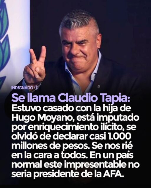 Claudio Tapia está imputado por enriquecimiento ilícito y se olvidó de declarar casi 1.000 millones de pesos. Se nos ríe en la cara a todos. En un país normal este impresentable nunca sería presidente de la Asociación del Fútbol Argentino. #AnalisisLitoral, #Corrupcion, #Impunidad, #Transparencia, #DineroPublico, #FondosPublicos, #JusticiaArgentina, #Politica, #EntreRios, #Argentina, @infobae, @lanacion, @clarincom, @todonoticias , @perfilcom , @ambitocom, @eloncecom, @elentrerios , @rosariotres , @diariolacapital